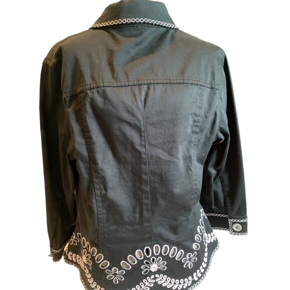 Vera Vera medium,Black Woman's Jacket with white embroidery - Picture 6 of 10